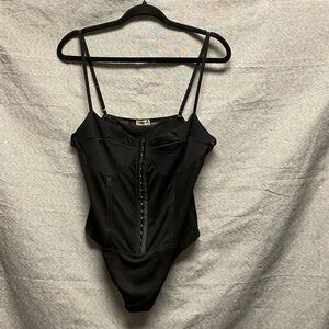 Free People Black Zippered Bodysuit